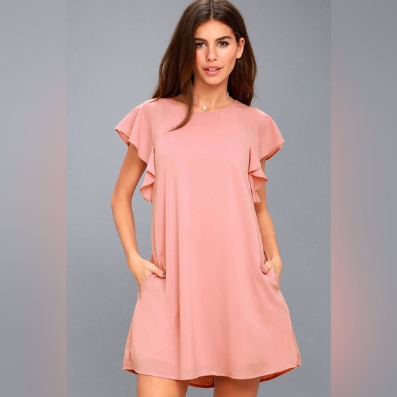 Lulus Lookin' Cute Mauve Pink Short Sleeve Shift Dress Size Small - Picture 3 of 10